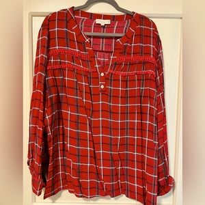 Red Plaid Sleeve Blouse